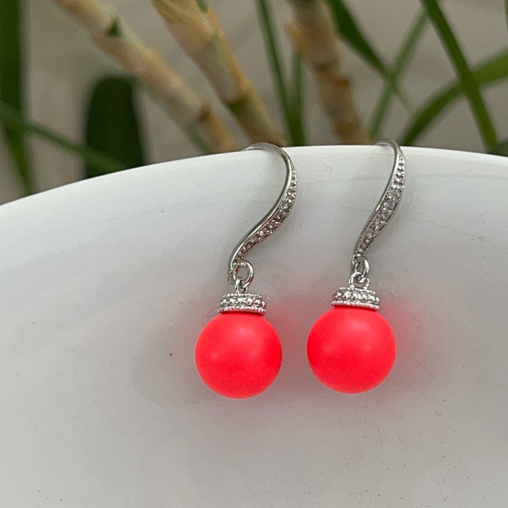 Swarovski Silver and Red Drop Earrings